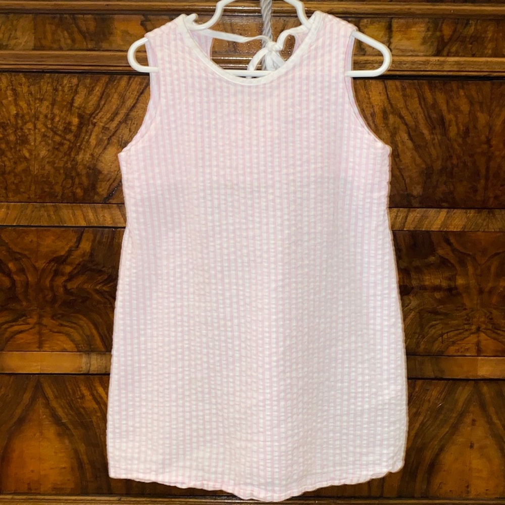 pink & white seersucker dress by Red Beans